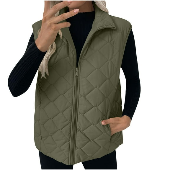 cocolona Womens Winter Puffer Vest Zip Up Stand Collar Sleeveless Quilted Jacket Casual Lightweight Warm Puffer Coats Outwear