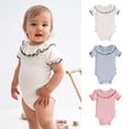 thumbnail image 2 of Piomll Girl's Bodysuits Lace Trim Short Sleeve Casual Soft Stretchy Rompers, 2 of 7