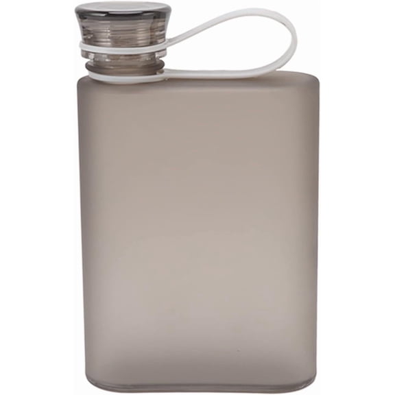 Portable Flat Water Bottle, 380ml/13.3Oz Flat Water Bottle for Purse Reusable Plastic Water Bottle Cup Travel Flask Portable Travel Mug for Sports Camping Gym Fitness(Grey)