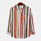 thumbnail image 2 of Camisas Para Hombre Manga Larga De AlgodóN Camisa informal de otoño con estampado de rayas para hombre Blusa informal de manga larga con cuello vuelto (Orange, XL), 2 of 7