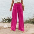 thumbnail image 5 of XFLWAM Women's Linen Palazzo Pants Summer Boho Wide Leg Elastic High Waist Pants Casual Lounge Trousers Beach Travel Vacation Outfits Pink L, 5 of 9