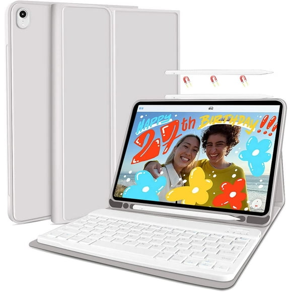 JKSML Coque Clavier pour iPad Air 5e Génération 2022 / iPad Air 4e Génération 2020 avec Porte-Crayon, Magnétiquement