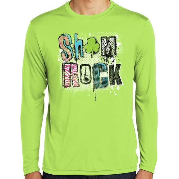 Mens Sham Rock Irish Shamrock St Patrick's Day Moisture-Wicking Long Sleeve T-shirt, Extra-Small Lime Shock