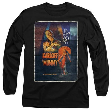 Trevco Sportswear UNI1260-AL-2 Universal Monsters & Mummy One Sheet-Long Sleeve Adult 18-1 T-Shirt, Black -