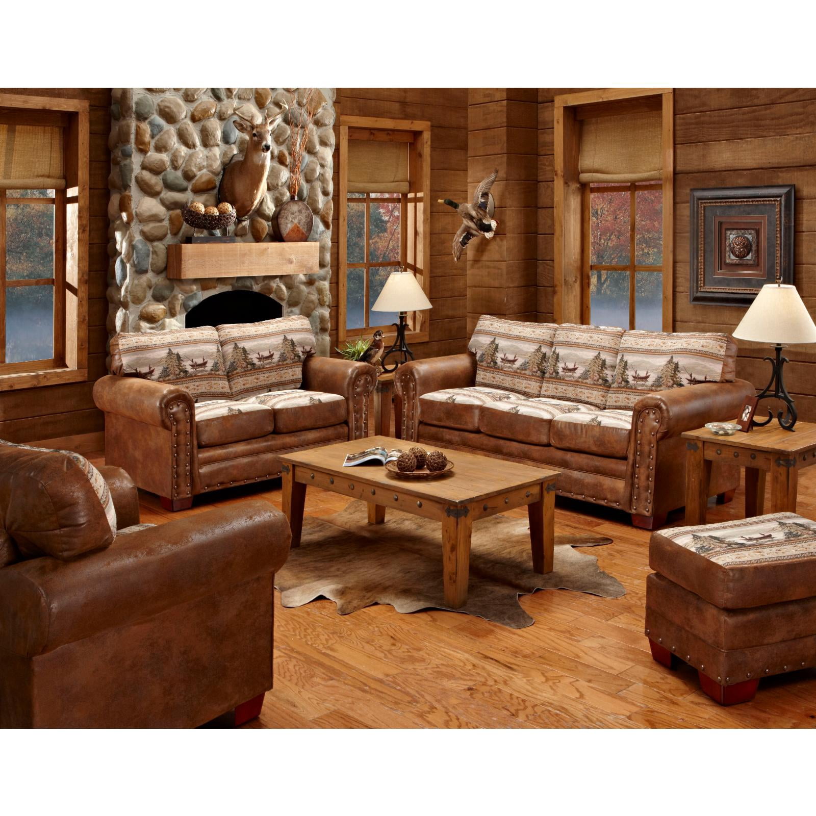 American Furniture Classics 26.5" Microfiber Alpine Lodge Ottoman in Brown