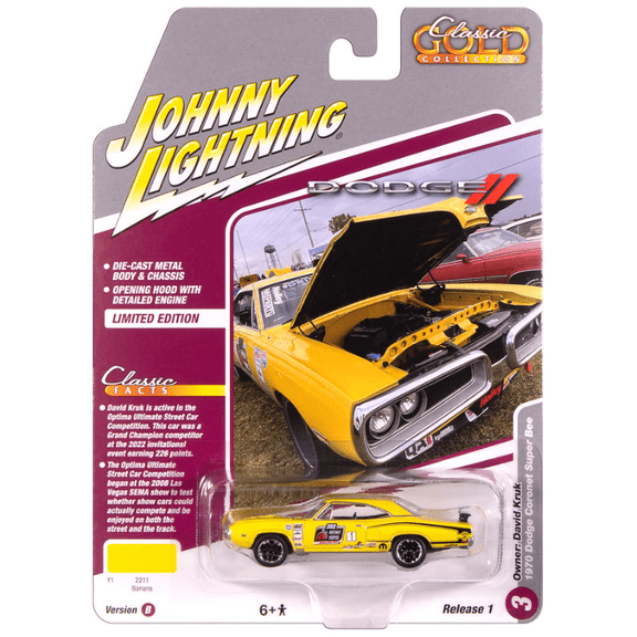 Johnny Lightning Jlcg033 Classic Gold Ver B 1970 Dodge Coronet Super Bee Yellow