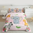 thumbnail image 2 of Manfei Cartoon Elephant Zebra Bedding Comforter Set,Cute Zoo Animal Twin Comforter Sets,Kawaii Giraffe Pink Flower Bedding Set For Girls Kids,Breathable Home Decor Reversible,2-Piece, 2 of 8