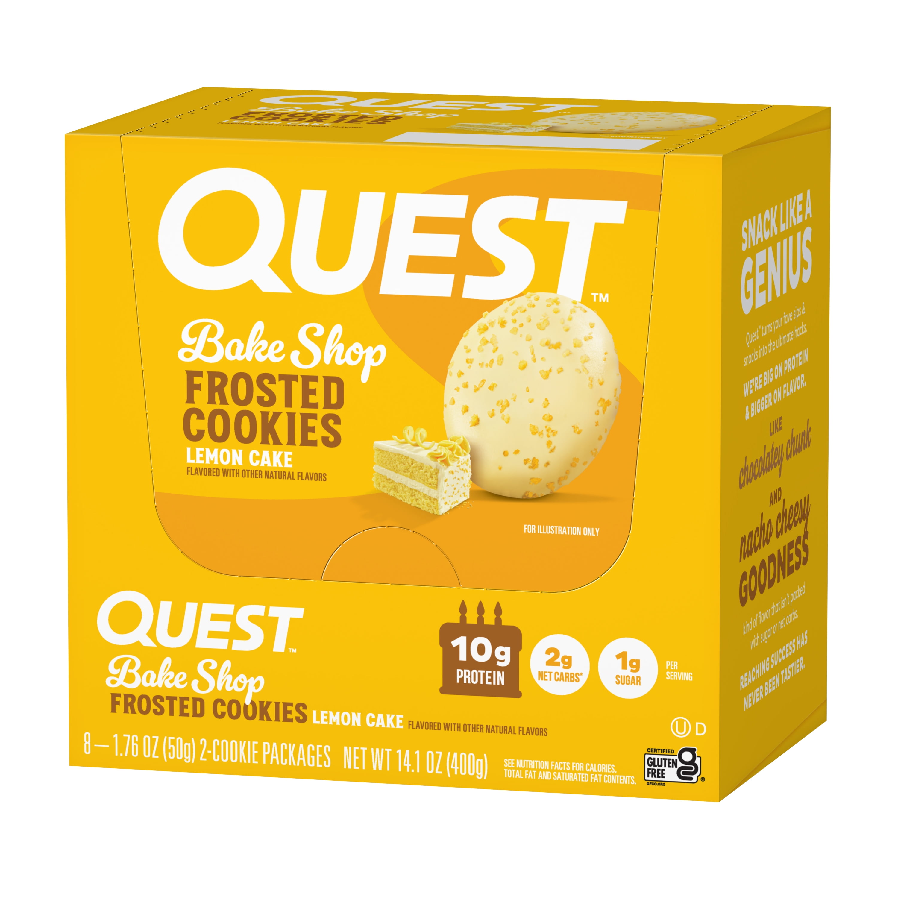 Quest Bake Shop Frosted Cookies, Lemon Cake Flavor, 10g Protein, 8 Count