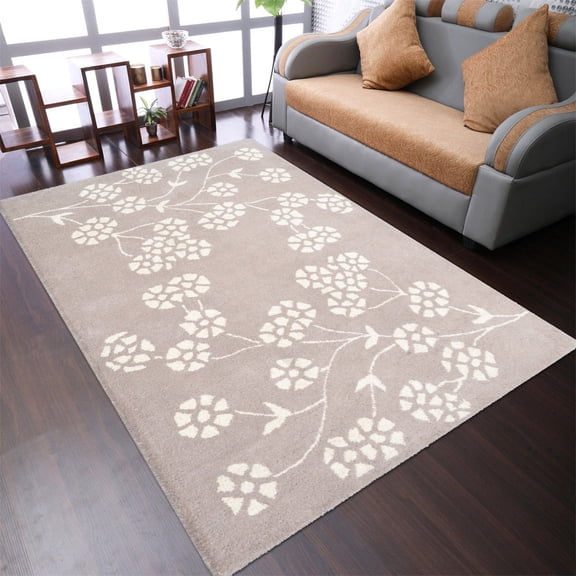 Rugsotic Carpets Hand Tufted Wool Eco-Friendly 5'x8' Area Rugs Rectangle Beige White Floral Modern High Pile Thick Handmade Anti Skid Indoor Rug for Living Room, Bedroom K00513