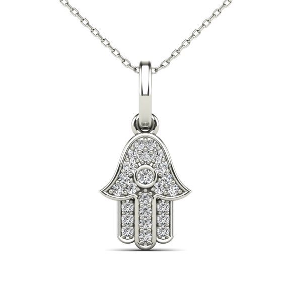 aaXia 10K White Gold 1/10ct. TDW Diamond Hamsa Pendant Necklace (H-I, I1-I2)