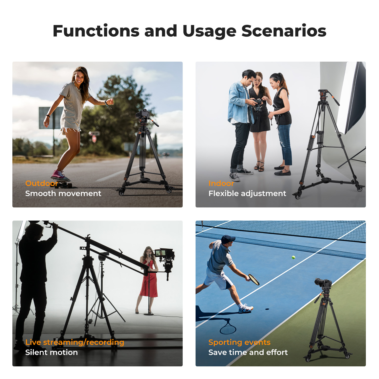K&F CONCEPT Photography Tripod Dolly, Heavy Duty with 3" Rubber Wheels 44lbs Capacity Tripod Wheels, Compact Video Tripod Dolly with Adjustable Legs and Carry Bag for DSLR Cameras Camcorder