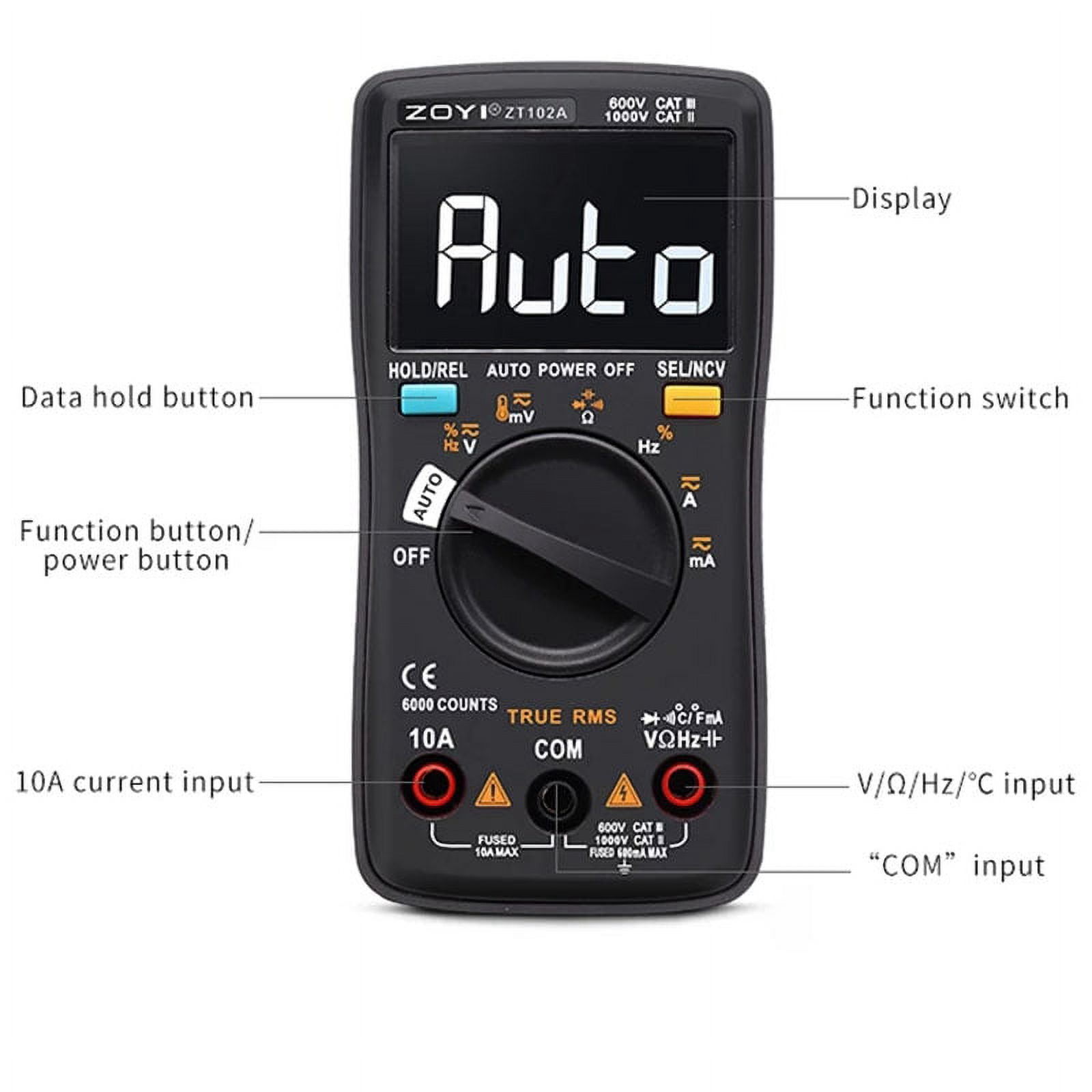 ZT102A Digital Multimeter 6000 Counts Auto 113D Back Light Voltmeter Transistor Tester Frequency Diode Temperature