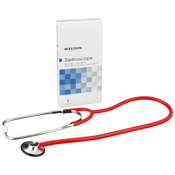 McKesson Stethoscope, Lightweight, Single Head, Diaphragm Only, Adjustable Binaurals, Red, 21 in, 1 Ct