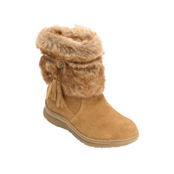 Minnetonka Women's Everett Suede Faux Fur Boots, Dusty Tan, 7 W US