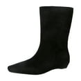 thumbnail image 6 of Rokment Women's Wide Mid Calf Dress Boots 2025 Fall Winter Suede Pointed Toe No Heel Flat Slip on Dressy Tall Booties Black Size 6, 6 of 8