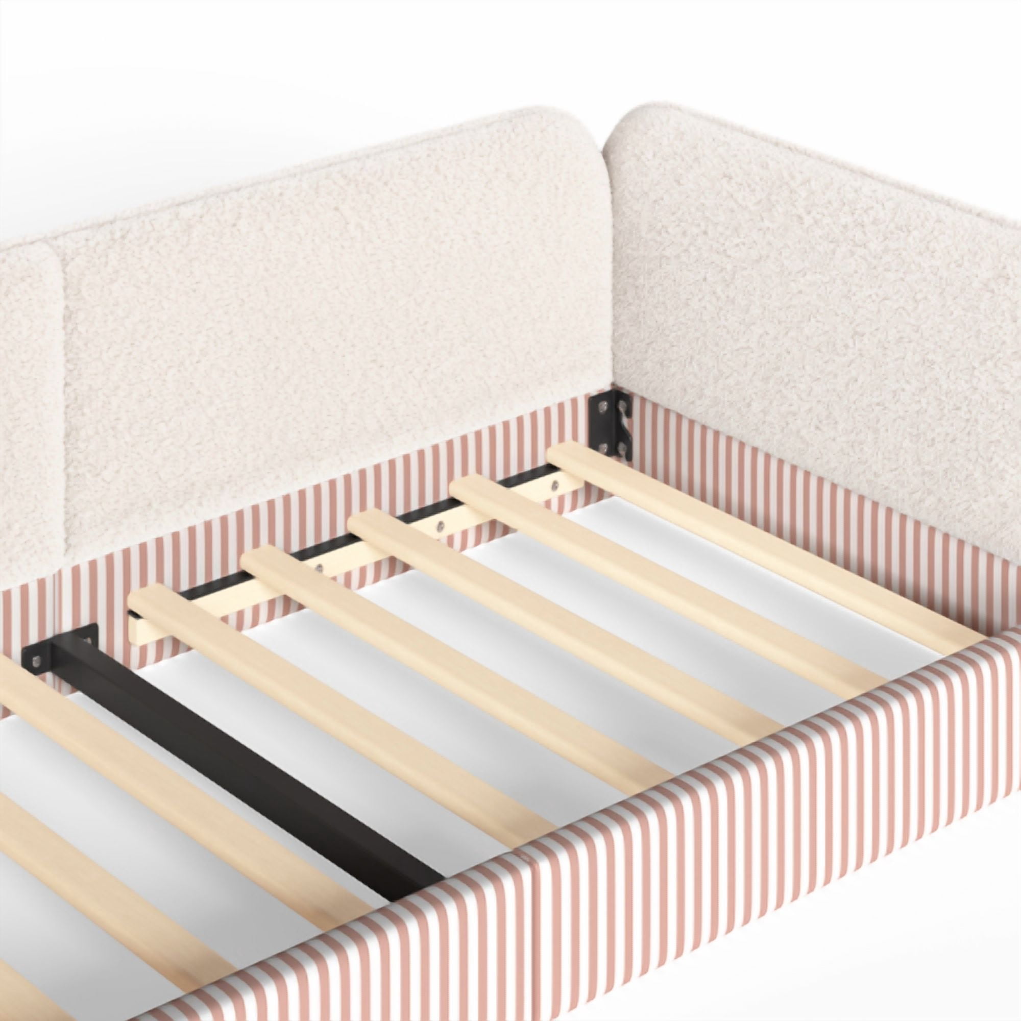 Twin Size Upholstered Teddy Fleece Floor Bed Frame, Half-Enclosed Montessori Low Profile Platform Bed with Full-Perimeter Guardrails for Kids, Beige
