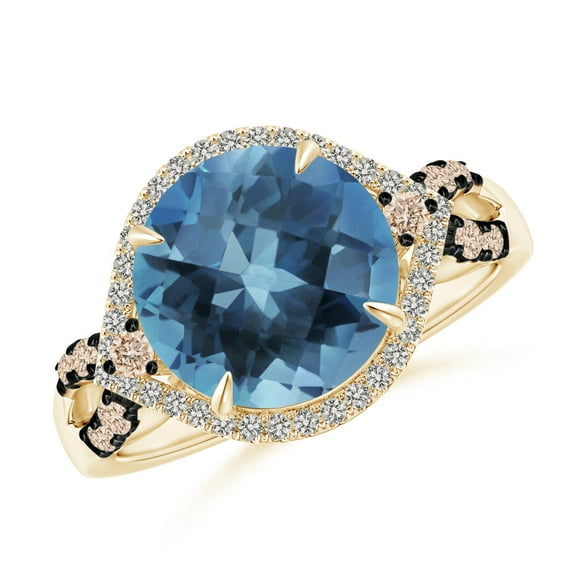 ANGARA Natural 4.15 ct London Blue Topaz Cocktail Ring with Coffee Diamond in 14K Yellow Gold for Women (Size-10mm) | November Birthstone Jewelry for Women | London Blue Topaz Ring (Ring Size- 7.5)
