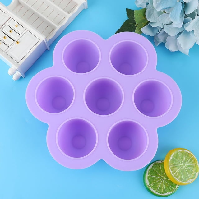 Molde Innovador Contenedor De Bandeja De Molde De Hielo De Silicona Con Forma De Flor De 7 Orificios Con Tapa Utensilios De CocinaPúrpura