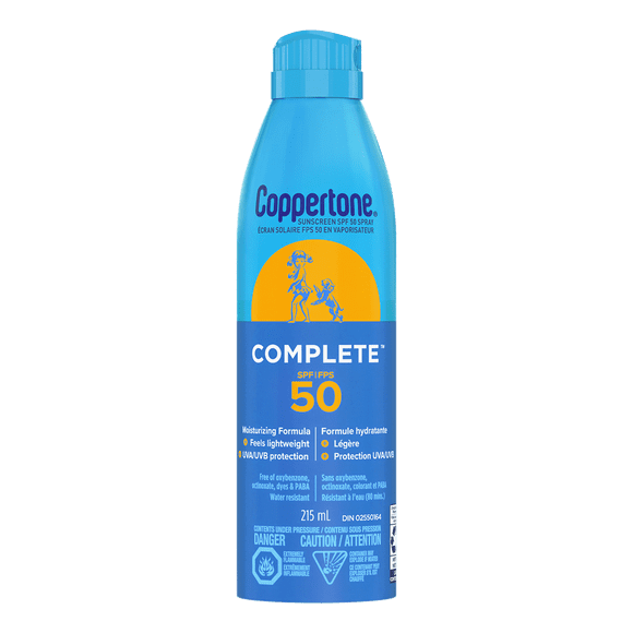 Coppertone Complete SPF 50 Sunscreen Spray, Lightweight and Moisturizing Spray Sunscreen, 215 ml