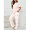 thumbnail image 6 of Loritta Lounge Set Womens 2 Piece Outfits Short Sleeve Round Neck Pajamas Striped Sleepwear Pants for Women S-2XL, 6 of 6
