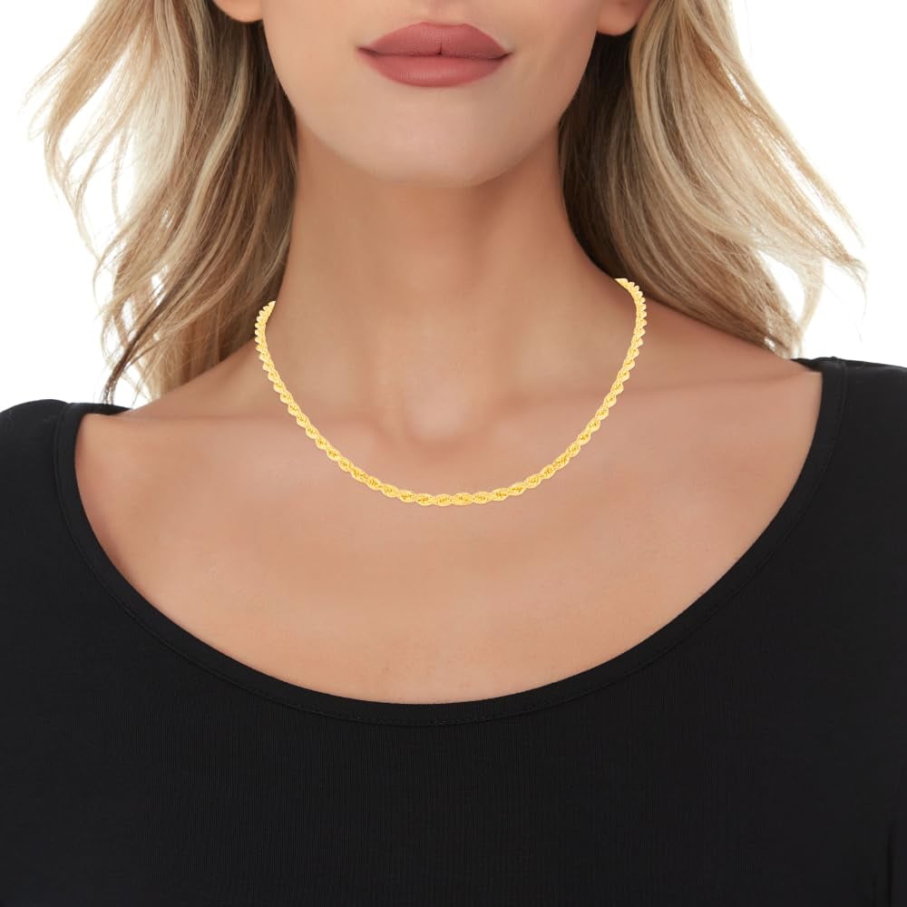 Floreo 10k Yellow Gold 5mm Diamond Cut Lite Rope Chain Necklace