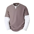thumbnail image 4 of Men Fall Blouse Mineart Men Fake Two Piece V Neck Long Sleeve T Shirts Contrast Cuffs Color Pullover Tees Block Breathable Casual Tops Loungewear, 4 of 6