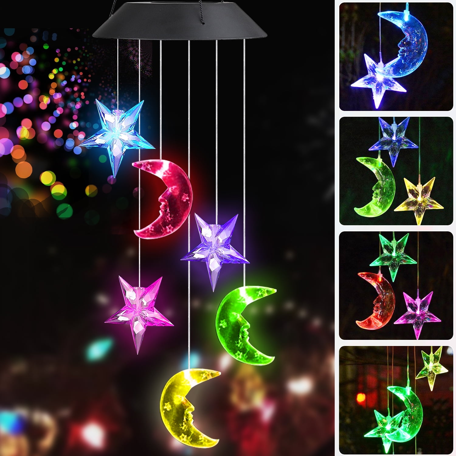 Solar Power String Lights, Color Changing LED Mobile Star Moon Wind