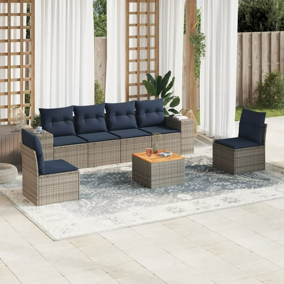 vidaXL 7 Piece Patio Sofa Set with Cushions Gray Poly Rattan