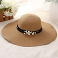thumbnail image 2 of SikaFu High Quality Summer Sun Hats for Women Solid Large Brimmed Sun Hats Black White Floppy Hats with Pearls Ladies Beach Hat, 2 of 6