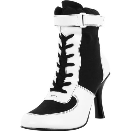 3 3/4 Inch Heel Referee Costume Boot Black White Lace Up Sexy Ankle Boots
