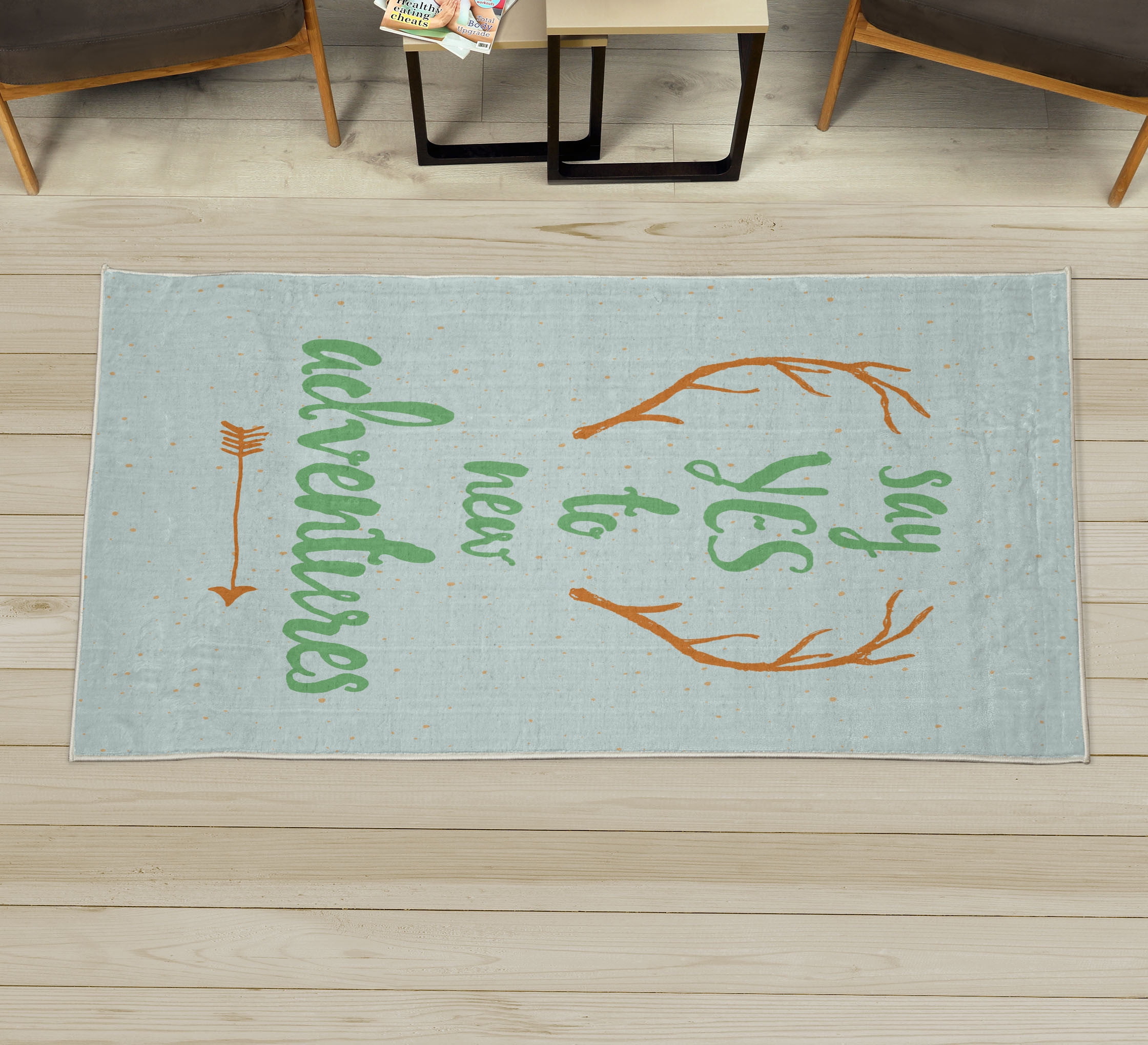 Adventure Decorative Rug, Calligraphic Words Antlers and Arrow on ...