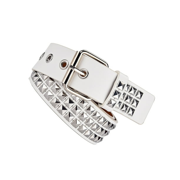 Qarigey Cinturón con remaches de cuentas cuadradas para hombres y mujeres, regalo único, nuevo cinturón con remaches de cuentas cuadradas Cinturones blanco 110cm