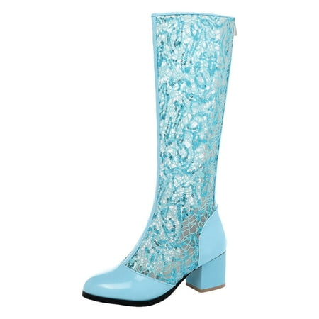 GHSOHS Cowboy Boots for Women Ankle Boots Winter Boots for Women Black Boots Knee High Boots Oversized Hollowed Out Round Head Thick High Heels High Boots Rain Boots Dress Shoes Dress Boots Size 40