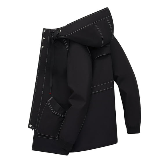 Xzbqbs Mens Trench Coat Zip-Up Oversized Overcoat with Hood Casual Lightweight Mid-Length Jacket Claasic Fit Super Soft Jackets