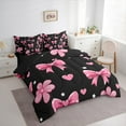 thumbnail image 3 of Feelyou Kawaii Ribbon Bow Bedding Comforter Set 7pcs for Girl, Fairy Tale Princess King Bedding Sets, Cartoon Bow Black Pink Reversible Bed Sheets, Ultra Soft Bedroom Decor, 3 of 7