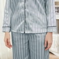 thumbnail image 5 of HEARTNICE Women Satin Pajamas Set, Long Sleeve Silk Pajamas for Women Striped Button Down 2-Piece Pj Set （ Blue Grey Stripe, Medium）, 5 of 6