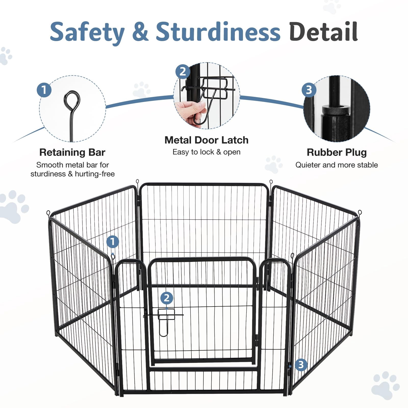 Dog Playpen Indoor  Metal 24 Inch 6 Panels Foldable Pet Fence With Door Outdoor Small Medium Large Puppy Portable Exercise Play Pen For Rv Camping Trips Yard
