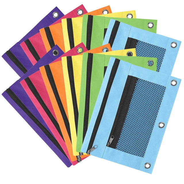 12PC Rain Bow Color Matching Cloth Eyelet Binder B5 Office Storage File Bag With Three Holes And Double Zipper Pen Bag