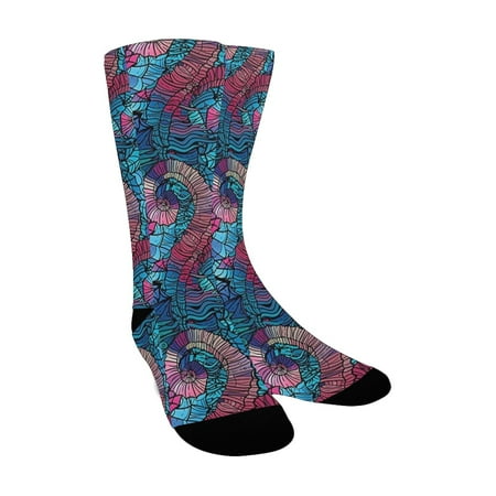 

Ombre Mosaic Shaped Shell like Swirls Ocean Deep Sea Inspired Art Image es Light Blue and Lilac Pink Custom Socks for Women