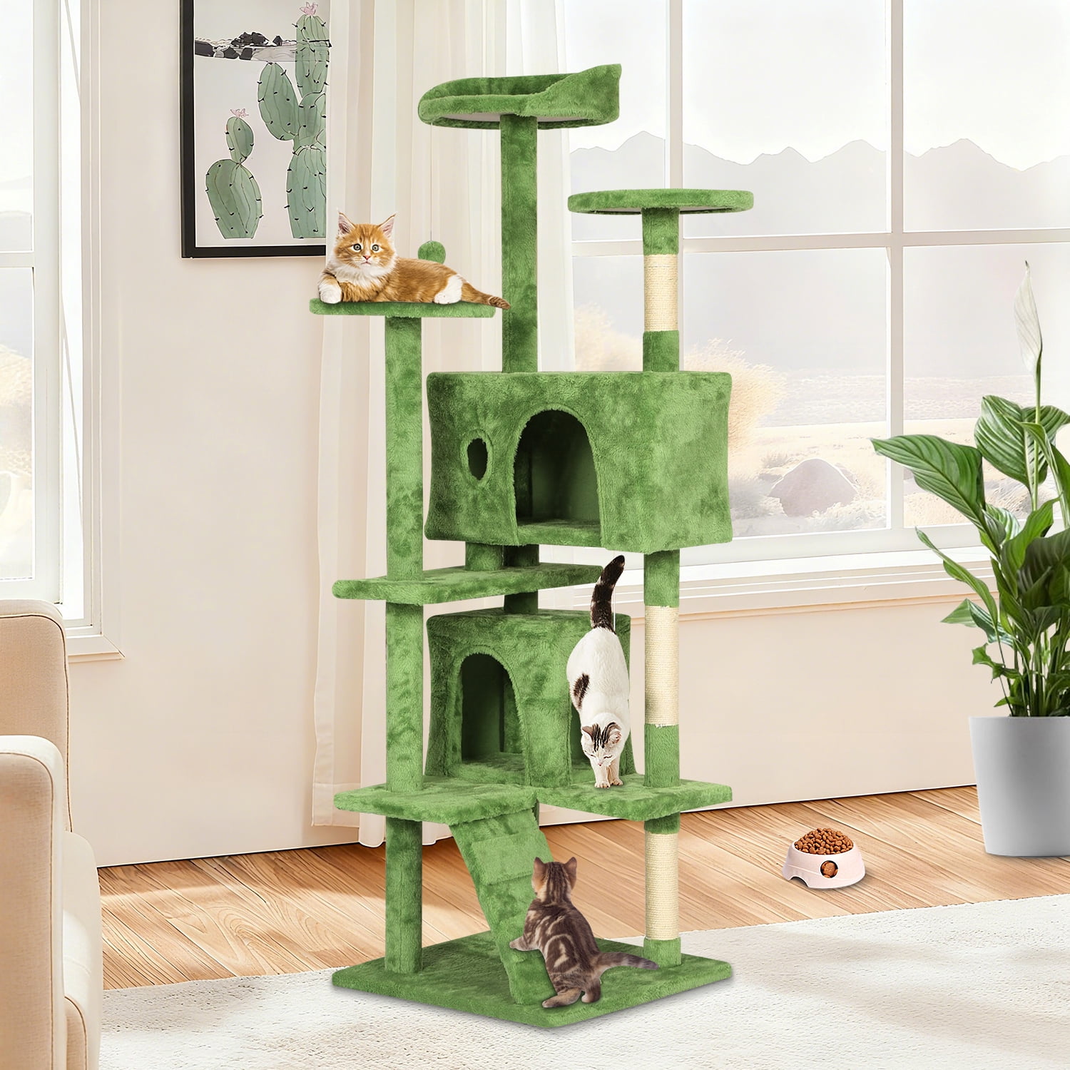 70" Cat Tree Cat Condo Cat Trees and Towers Multi-Level Activity Center Cat Playhouse with Sisal Scratching Posts & Perch for Kittens, Easy to Assemble, Green