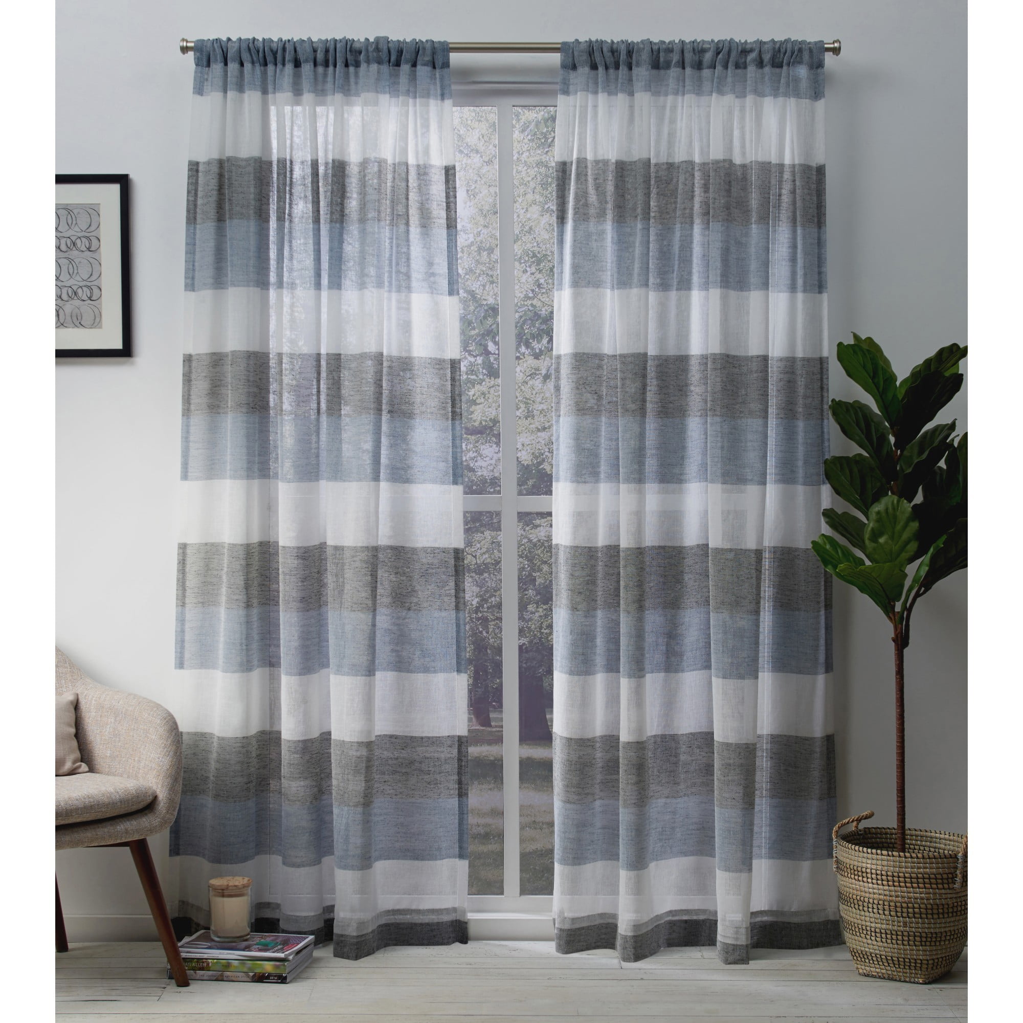 Exclusive Home Curtains 2 Pack Bern Stripe Sheer Rod Pocket Curtain