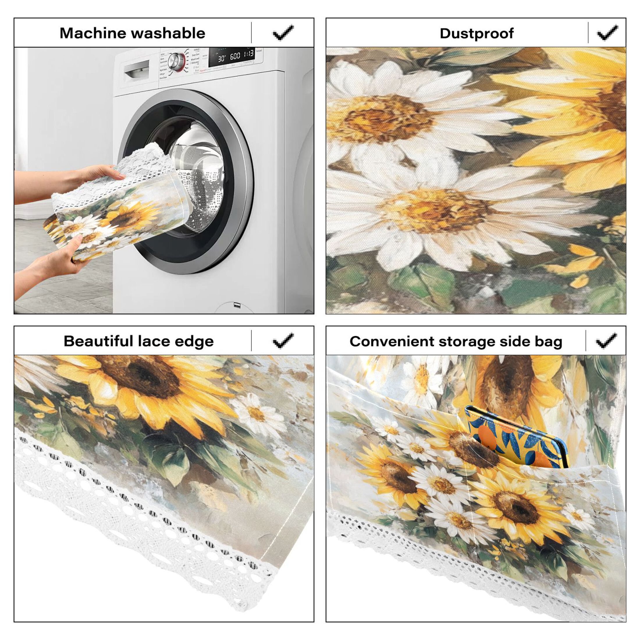 WOBOGO Sunflowers and Daisies Washing Machine Cloth Dryer Refrigerator Top Cover Protective Non-Slip Mat For Kitchen Laundry