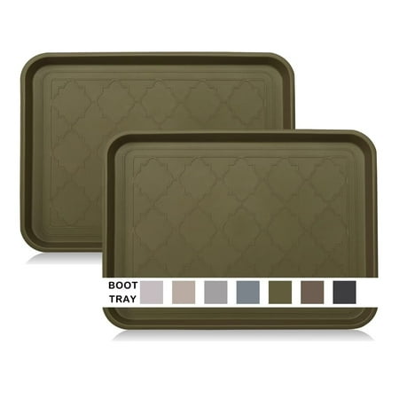 PET Boot Tray for Entryway Indoor  Heavy Duty Shoe Mat Tray 2 Packs  16.7 x12.8  Waterproof Pet Food Tray with Raised Edge  Outdoor Multi-Purpose Tray for Boots  Shoes  Pets  Garden