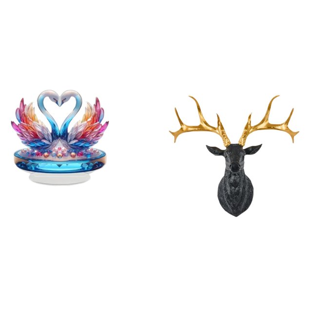Juego de estatuas de escultura de cisne, figura de cisne, cabeza de ciervo, escultura de pared, adorno de animal, material de resina acrílica, adecuad