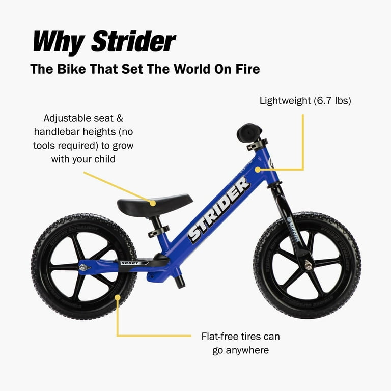 STRIDER 12ブルー Strider 12” Sport Bike, Blue - No Pedal Balance Bicycle for Kids 1