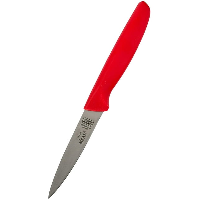 Meat Red Kitchen Knife - 4\u201d Steak and Vegetable Knife - Razor Sharp Pointed Tip, Straight Edge - Color Coded Kitchen Tools by The Kosher Cook