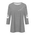 thumbnail image 3 of WTOBBY Women's Halloween Element Print Round Neck Top with 3/4 Sleeve, Casual Loose Fit Fashion Blouse for Fall Season, Comfortable Daily Wear and Holiday Apparel,Gray M, 3 of 4