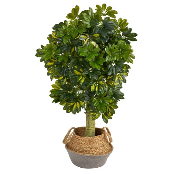 Nearly Natural 4' Schefflera Artificial Tree in Woven Planter (Real Touch)