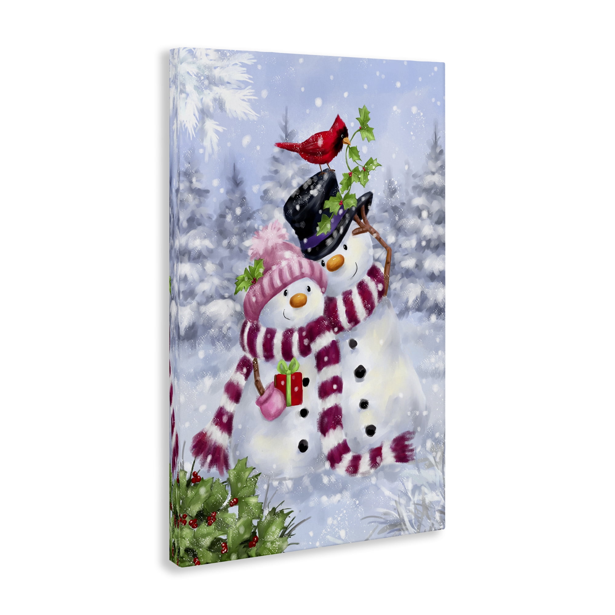 Stupell Industries Happy Snowman & Cardinal Holiday Painting Gallery Wrapped Canvas Art Prints Wall Art, 30 x 45