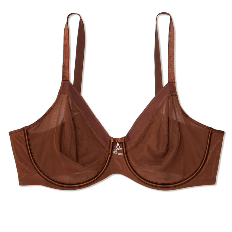 Curvy Couture Women's Solid Sheer Mesh Full Coverage Unlined Underwire Bra  Chocolate 40c : Target